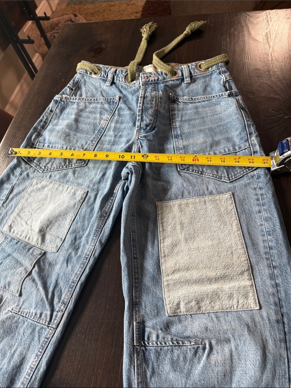 We The Free Light Wash Denim Jeans with Olive Rope Detail - Picture 9 of 10